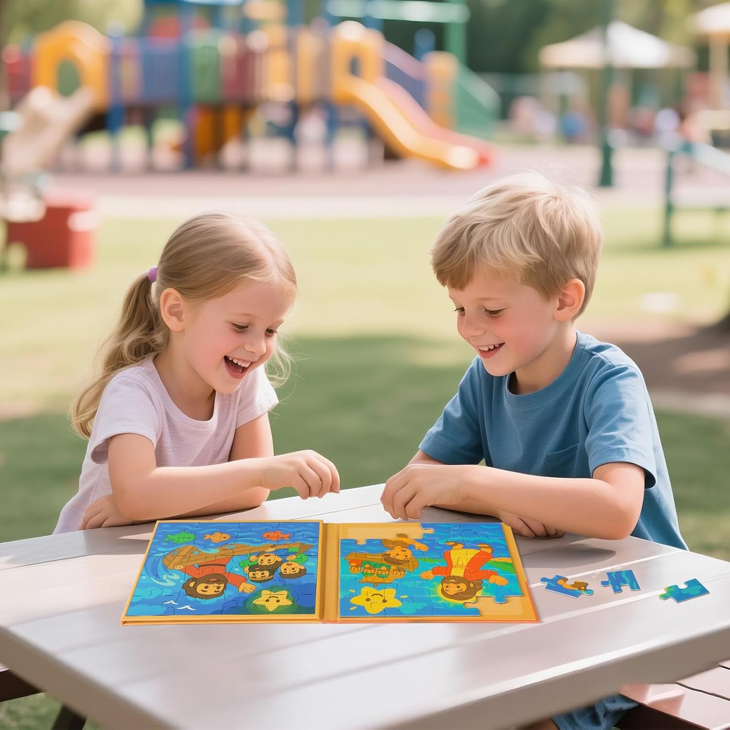 TRAVOFUN Magnetic Puzzles for Kids Ages 3-5 - Jesus Walking on Water & Calming the Storm - 2 Pack Bible Stories Jigsaw Puzzle Book - New Testament Christian Gifts for Toddlers Boys Girls