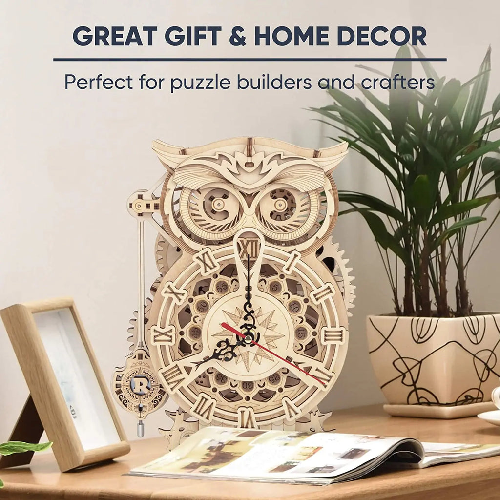 Rokr 161Pcs Creative DIY 3D Owl Clock Wooden Model Building Block Kits Assembly Toy Gift for Children Adult LK503