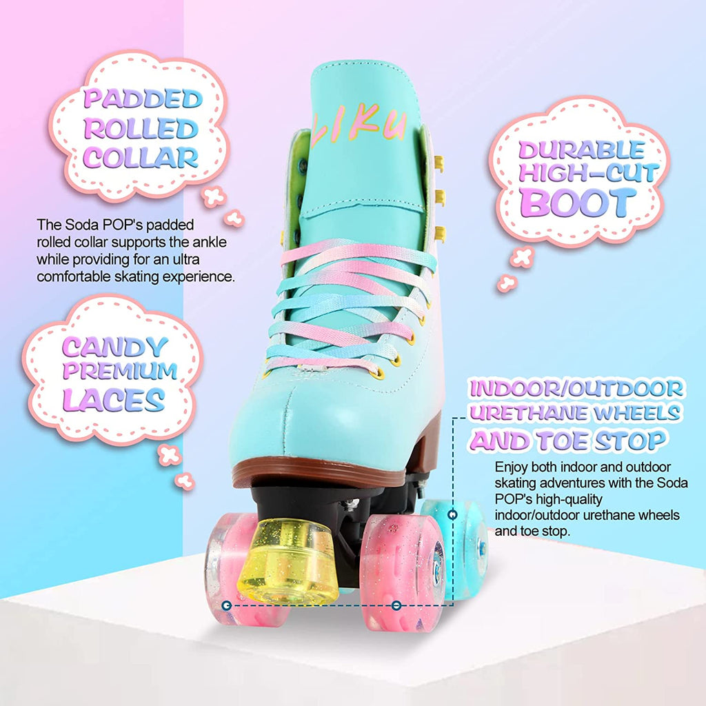 Quad Roller Skates for Girl and Women with All Wheel Light Up,Indoor/Outdoor Lace-Up Fun Illuminating Roller Skate for Kid