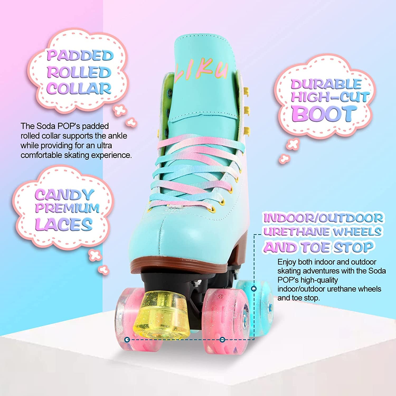 Quad Roller Skates for Girl and Women with All Wheel Light Up,Indoor/Outdoor Lace-Up Fun Illuminating Roller Skate for Kid