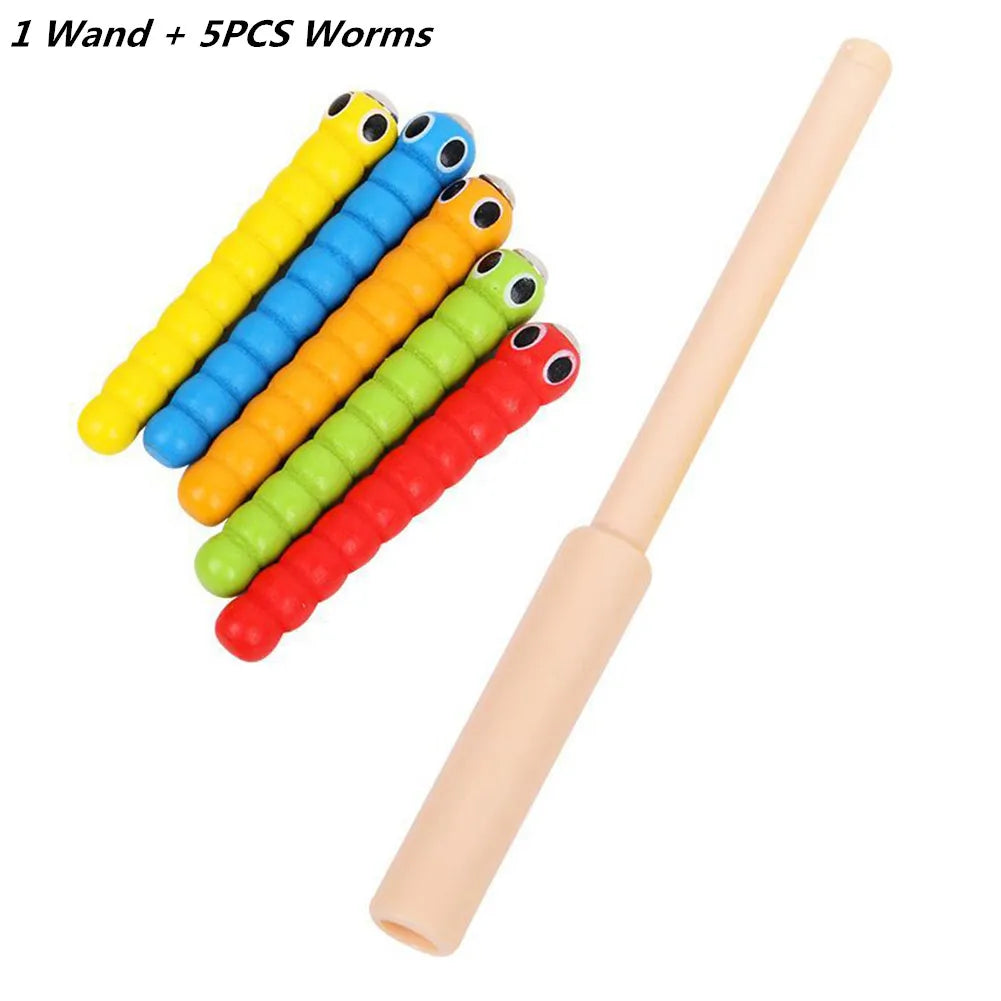 Wand Worms for Catch Worm Game Strawberry Grasping Baby Wooden Toys Montessori Educational Wooden Toys Accessories