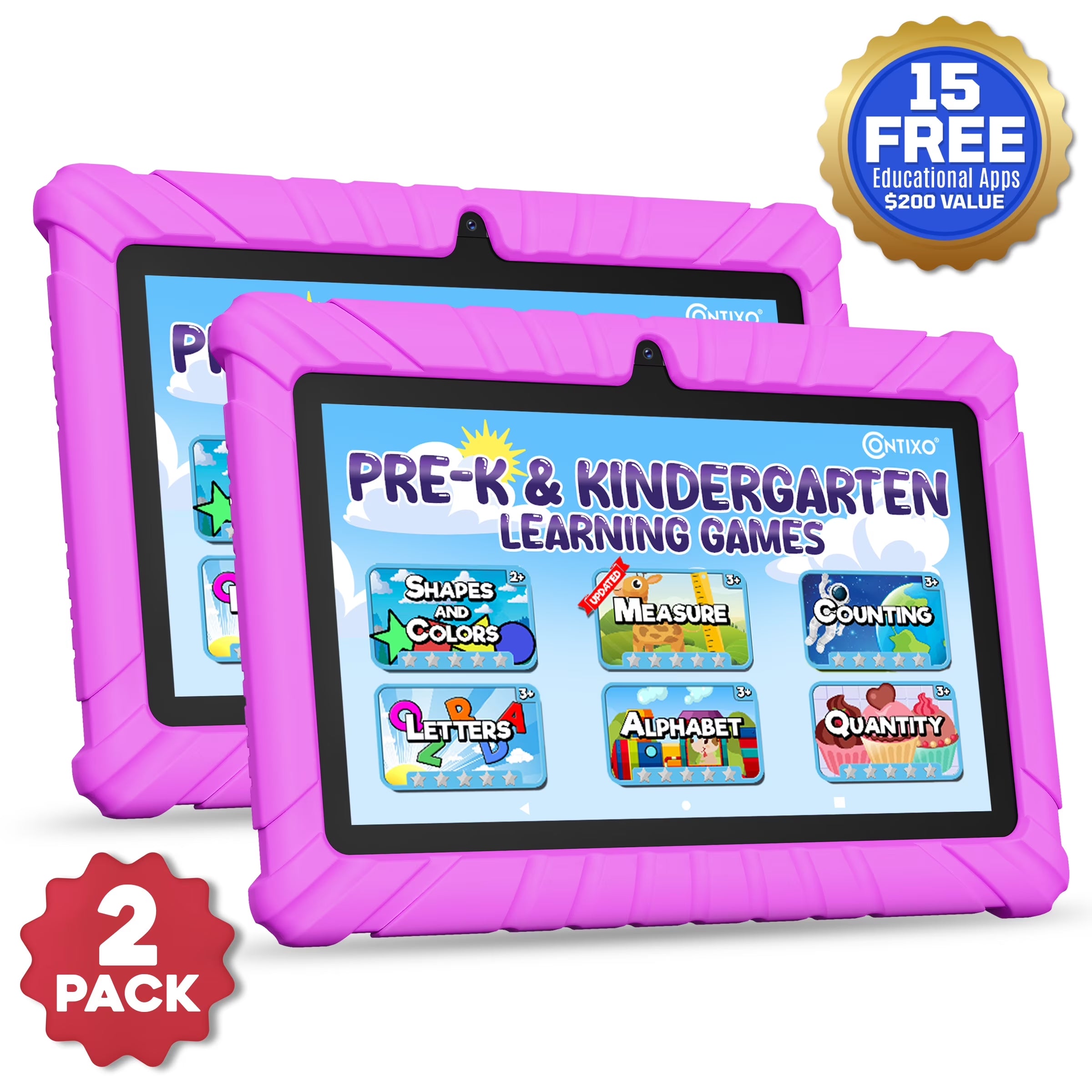 (2 Pack)  Kids Tablets 2025, Android Tablet for Kids with Parental Controls, 32GB Storage, 7", Pink