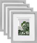 8X10 Picture Frames 4 Pack Solid Wood Frames Covered by Plexiglass for Pictures 4X6 or 5X7 with Mat or 8X10 without Mat, Photo Frames for Table Top and Wall Display, Light Gray