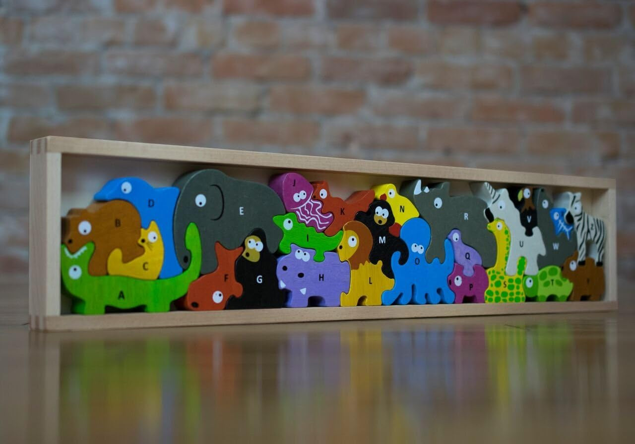 Animal Parade a to Z Puzzle and Playset - Educational Wooden Alphabet Puzzle - 2 and Up