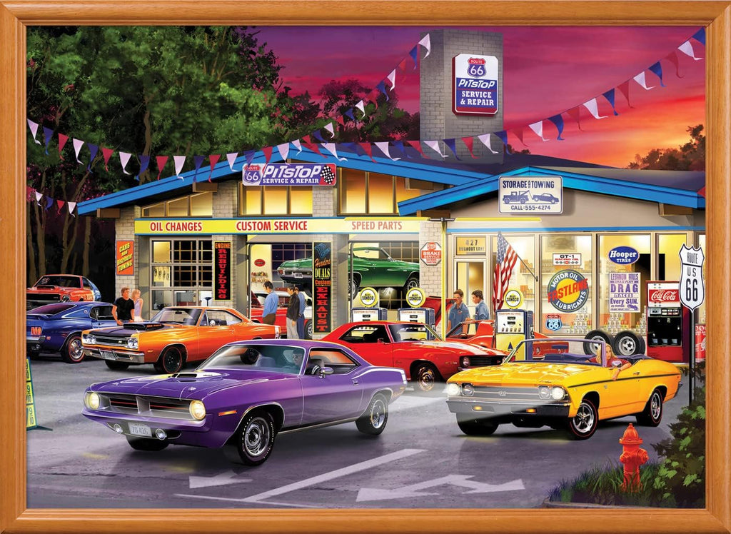 - 1000 Piece Jigsaw Puzzle, Route 66 Pitstop, Fun for Adults, Family, Kids, 19.25" X 26.75"