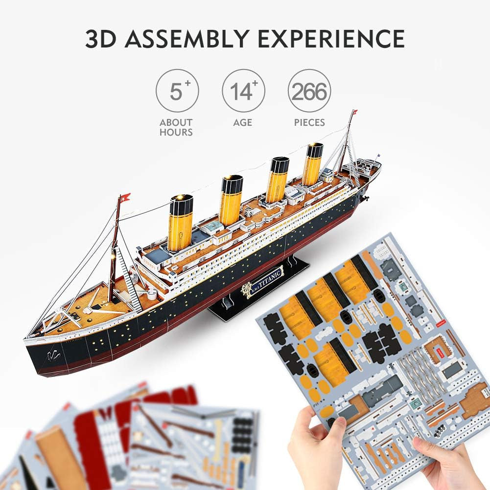 Titanic 3D LED Puzzles for Adults 88 CM 266 Pieces,Titanic Toys for Teens, Home Decor Birthday Gifts Adults Gifts for Mom