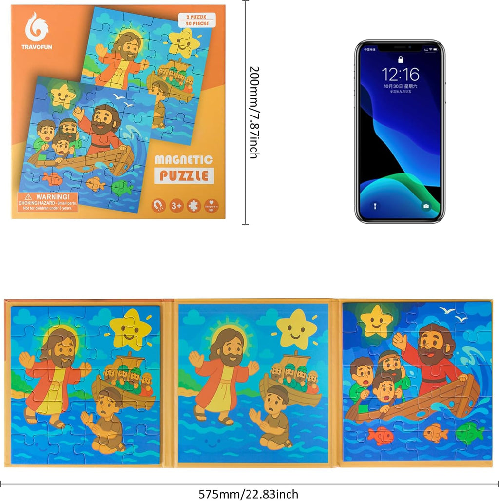 TRAVOFUN Magnetic Puzzles for Kids Ages 3-5 - Jesus Walking on Water & Calming the Storm - 2 Pack Bible Stories Jigsaw Puzzle Book - New Testament Christian Gifts for Toddlers Boys Girls