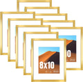8X10 Picture Frame Gold Set of 10, Display 5X7 with Mat or 8 X 10 without Mat Picture, Photo Frame Collage for Wall Gallery or Table Deco, Hanging or Tabletop Display