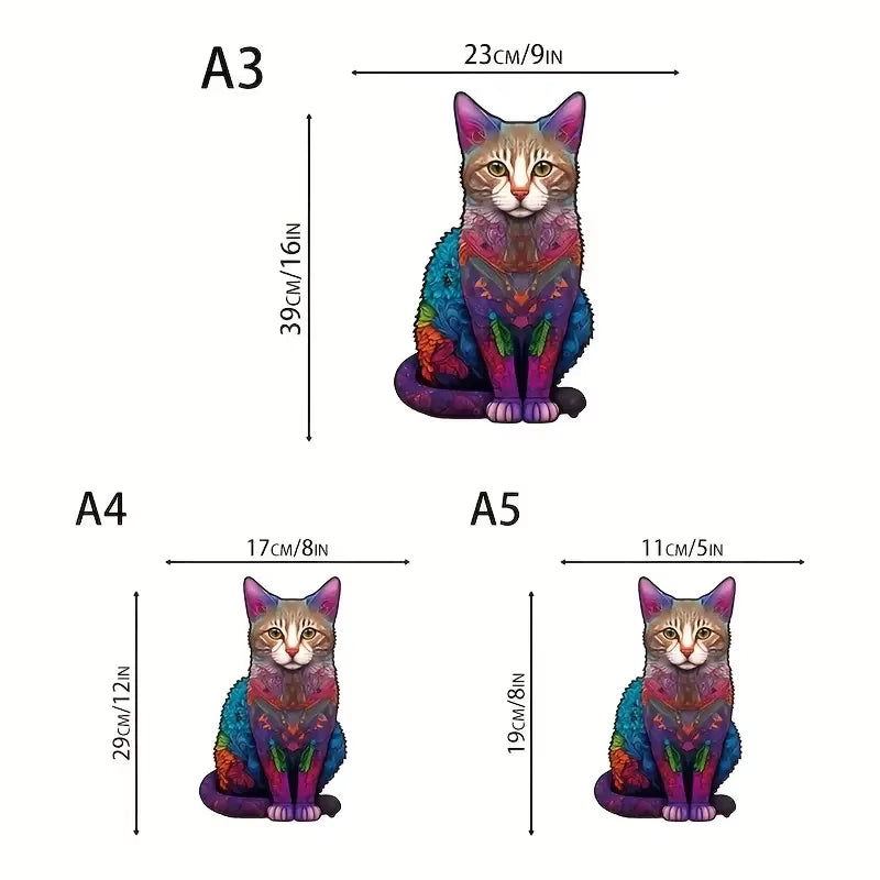 Cat Wooden Puzzle, Uniquely Irregular Animal Shaped Wooden Jigsaw Puzzles Wooden Toys, Christmas Gift Home Decor