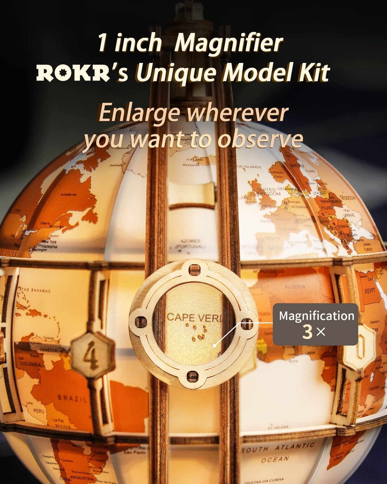 ROKR 3D Wooden Puzzles for Adults-Led Illuminated Wooden Globe Puzzle-Model B...