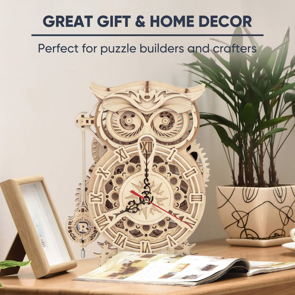ROKR 3D Wooden Puzzles for Adults Mechanical Clock Kits-Owl Clock, DIY Clock ...