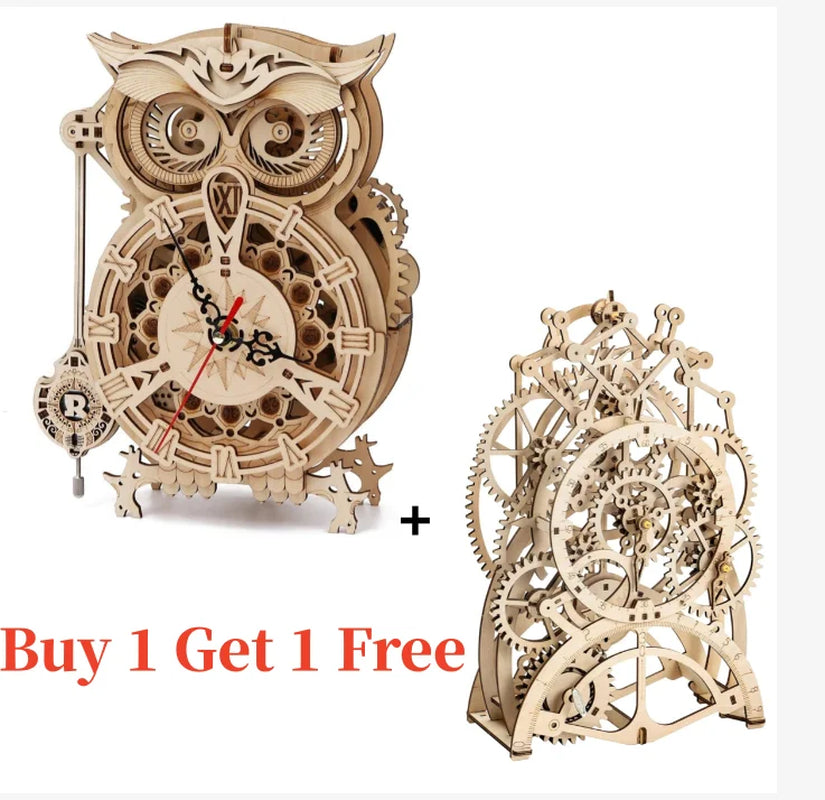 Rokr 161Pcs Creative DIY 3D Owl Clock Wooden Model Building Block Kits Assembly Toy Gift for Children Adult LK503
