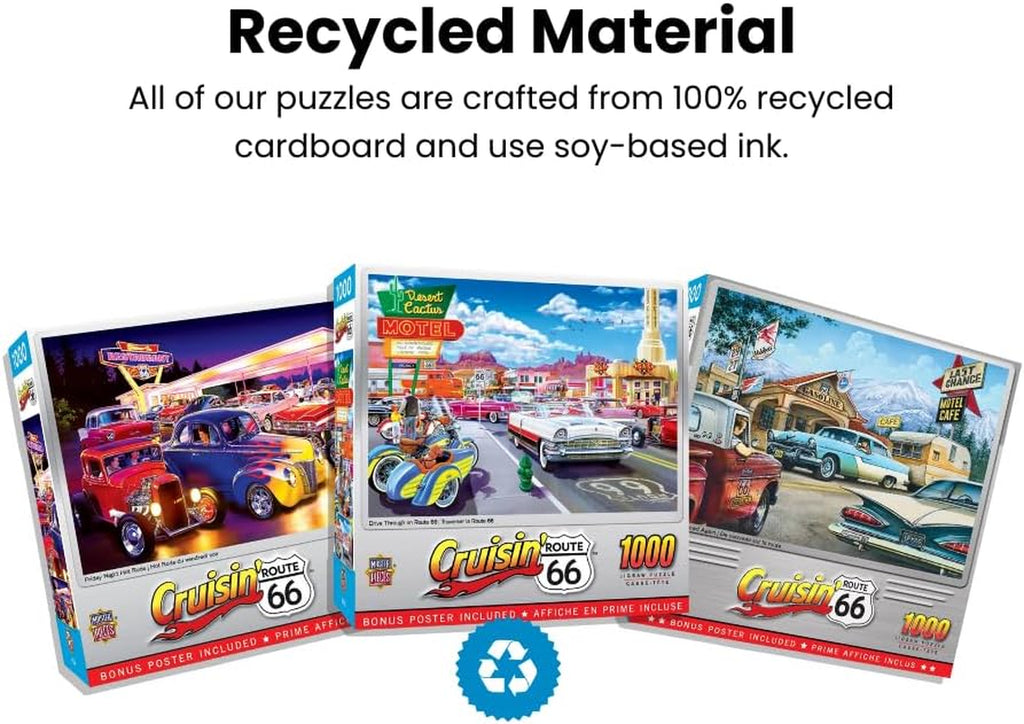 - 1000 Piece Jigsaw Puzzle, Route 66 Pitstop, Fun for Adults, Family, Kids, 19.25" X 26.75"