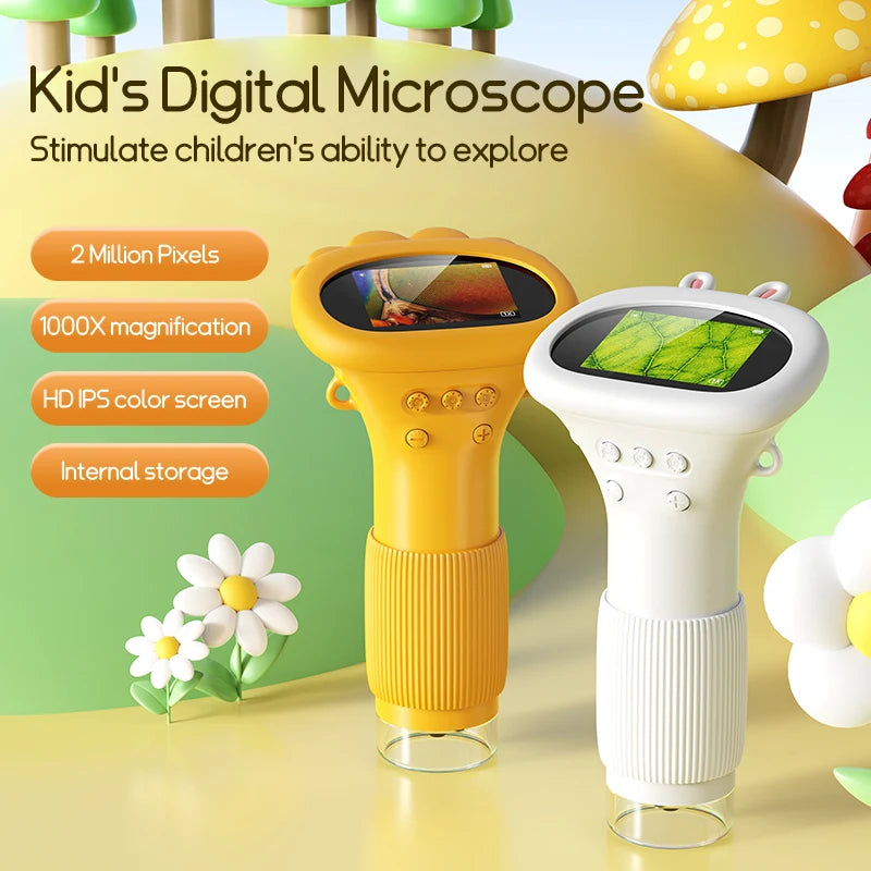 Microscope for Kids Pocket Portable 2 Inch IPS Screen 1000X Handheld Digital Microscopes with 8 Adjustable LED Lights