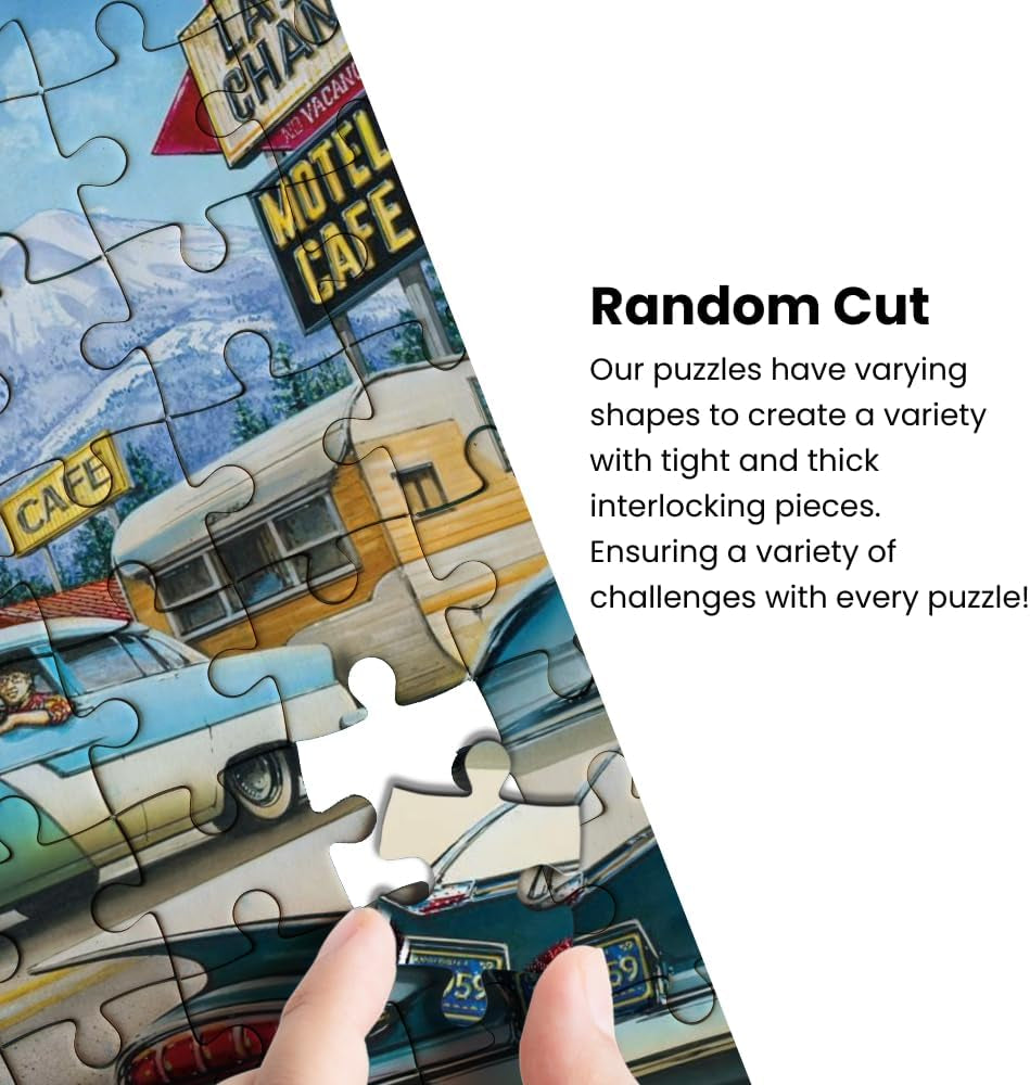- 1000 Piece Jigsaw Puzzle, Route 66 Pitstop, Fun for Adults, Family, Kids, 19.25" X 26.75"
