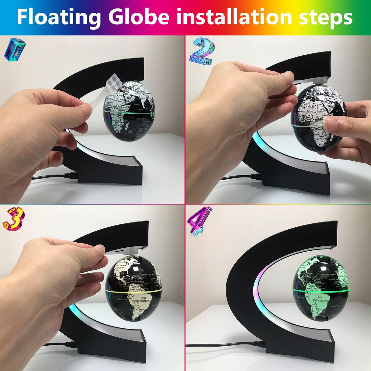 Multicolor Changing Magnetic Levitation Floating Globe, Floating Globe with LED Lights, Cool Gadgets Desktop Decor, Great Gifts for Men/Fathers/Husbands/Boyfriends/Bosses