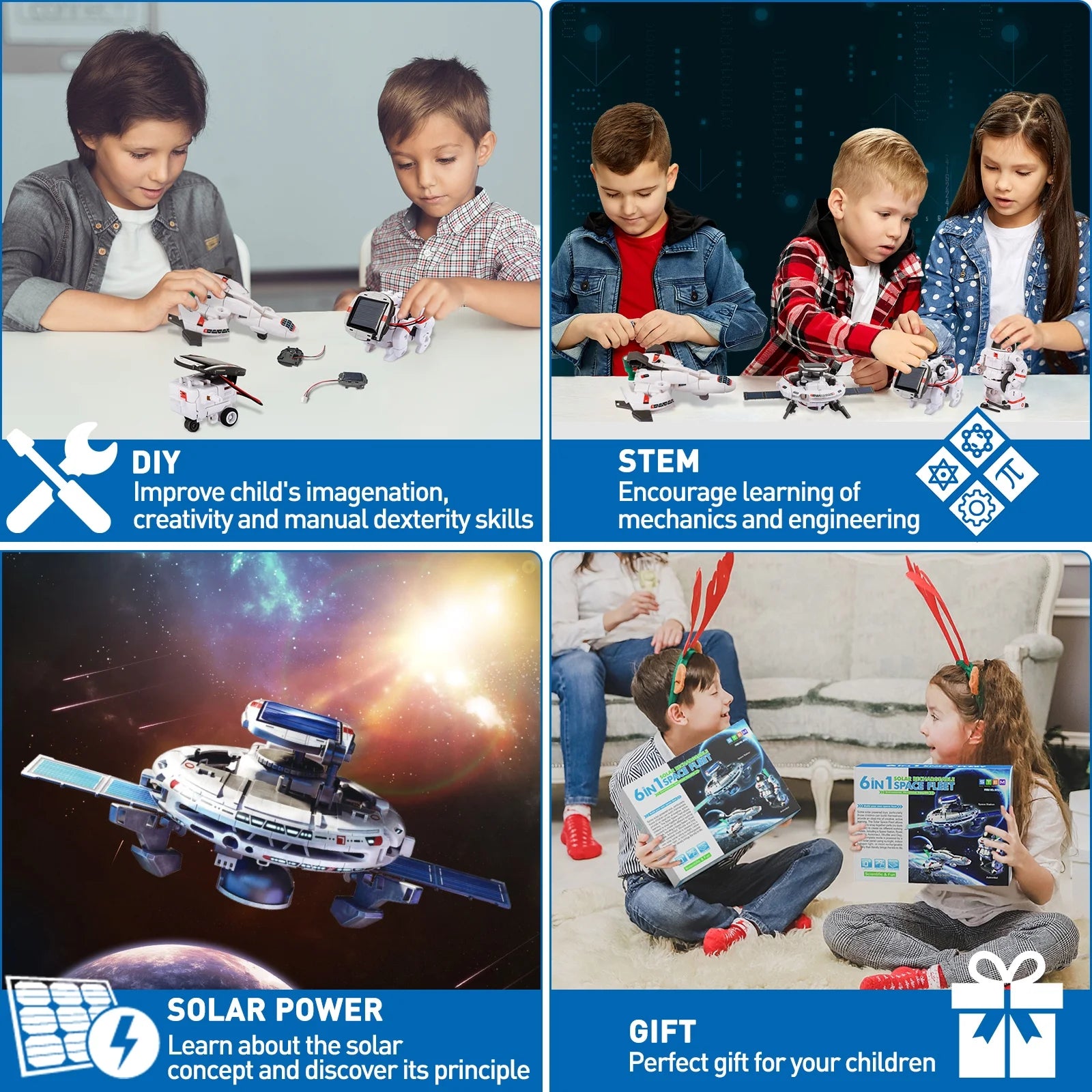 6-In-1 STEM Toys Space Solar Robot Kit for Kids, Educational Science Learning, Building Robot Toys Birthday Gift for Kids Age 6 7 8-12+