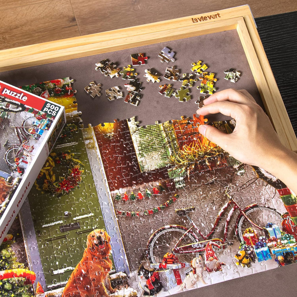 Jigsaw Puzzle 500 Piece Puzzle for Adults - Christmas on Doorstep, Smiling Golden Retriever