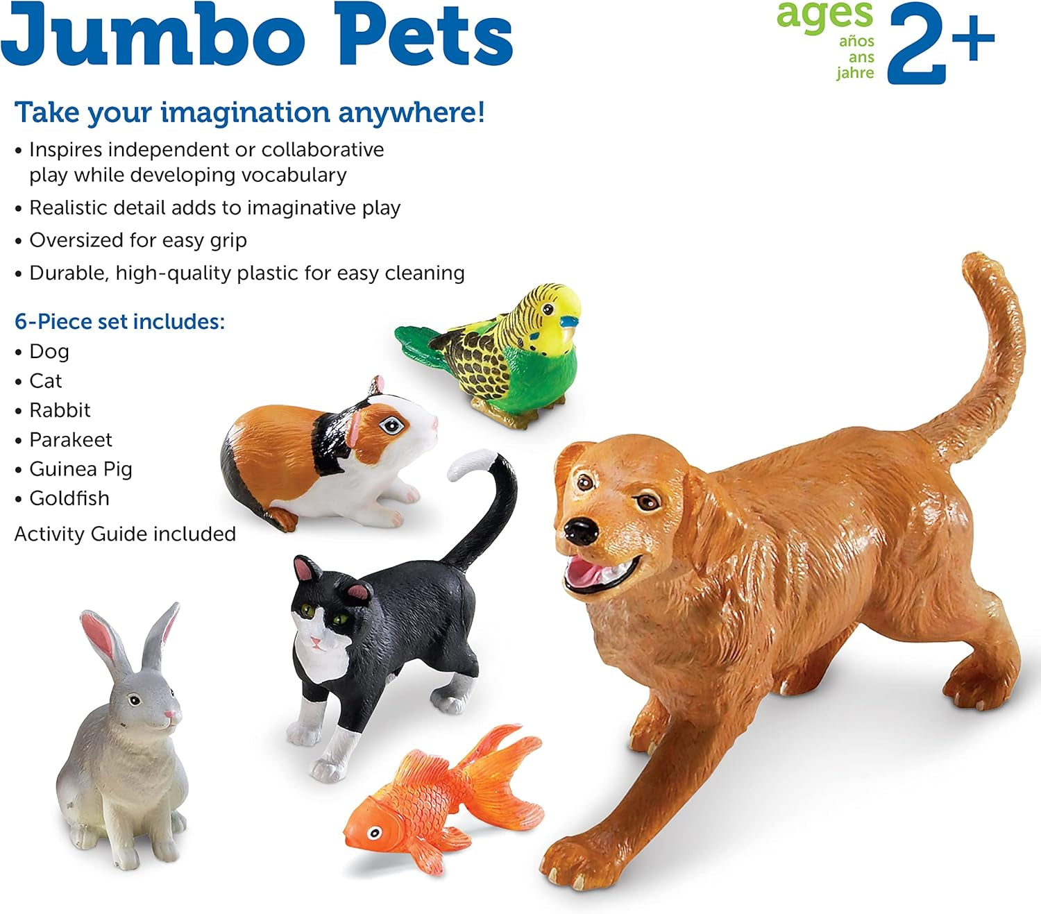 Jumbo Domestic Pets - 6 Pieces, Ages 2+ Preschool Pet Toys, Classroom Desk Pets, Preschool Learning Toys