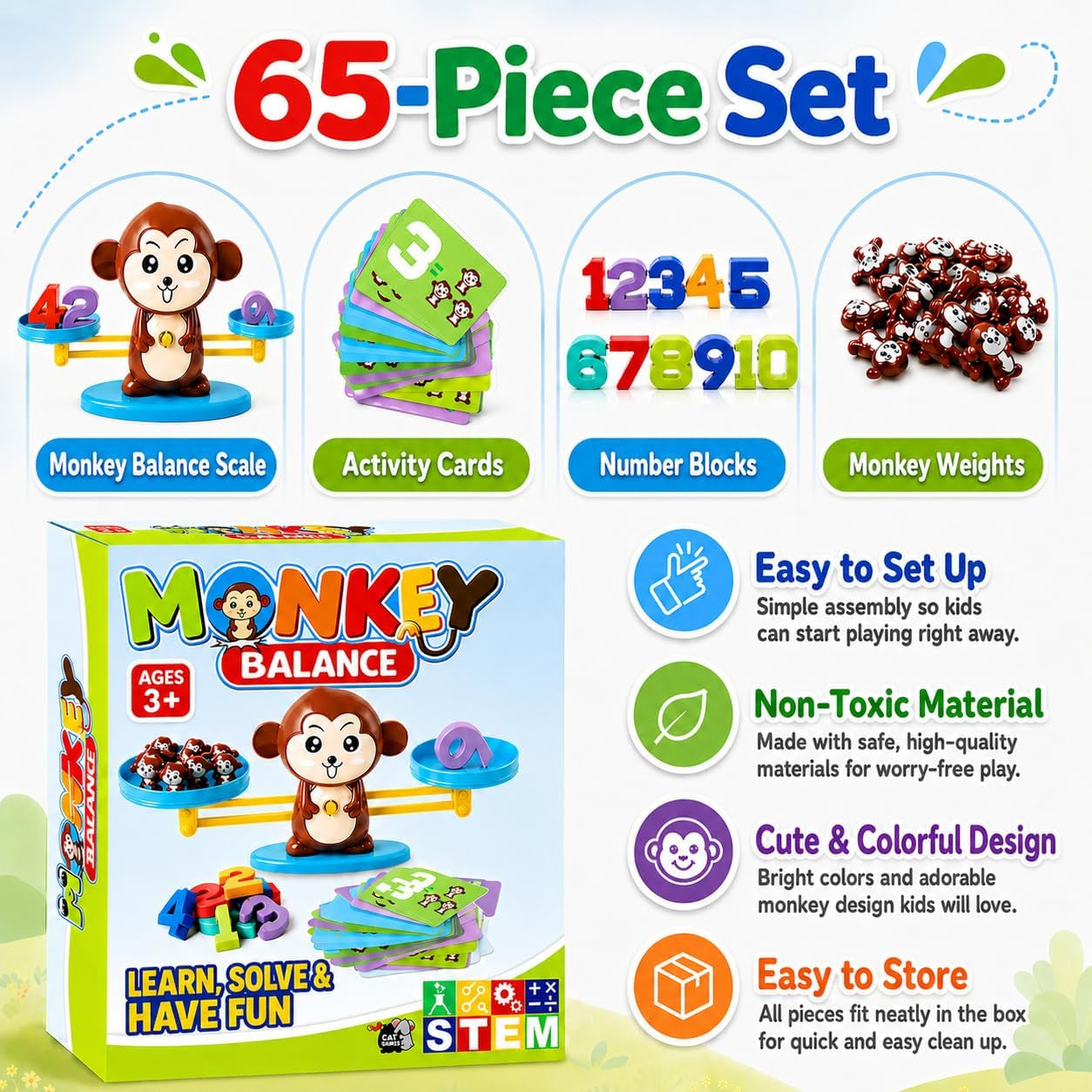 ™ Monkey Scale Balance Counting Toys Math Games STEM Preschool Educational Toys for 3 4 5 Year Olds Math Educational Kindergarten Number Learning Games Gifts for Boy Girl Birthdays Christmas
