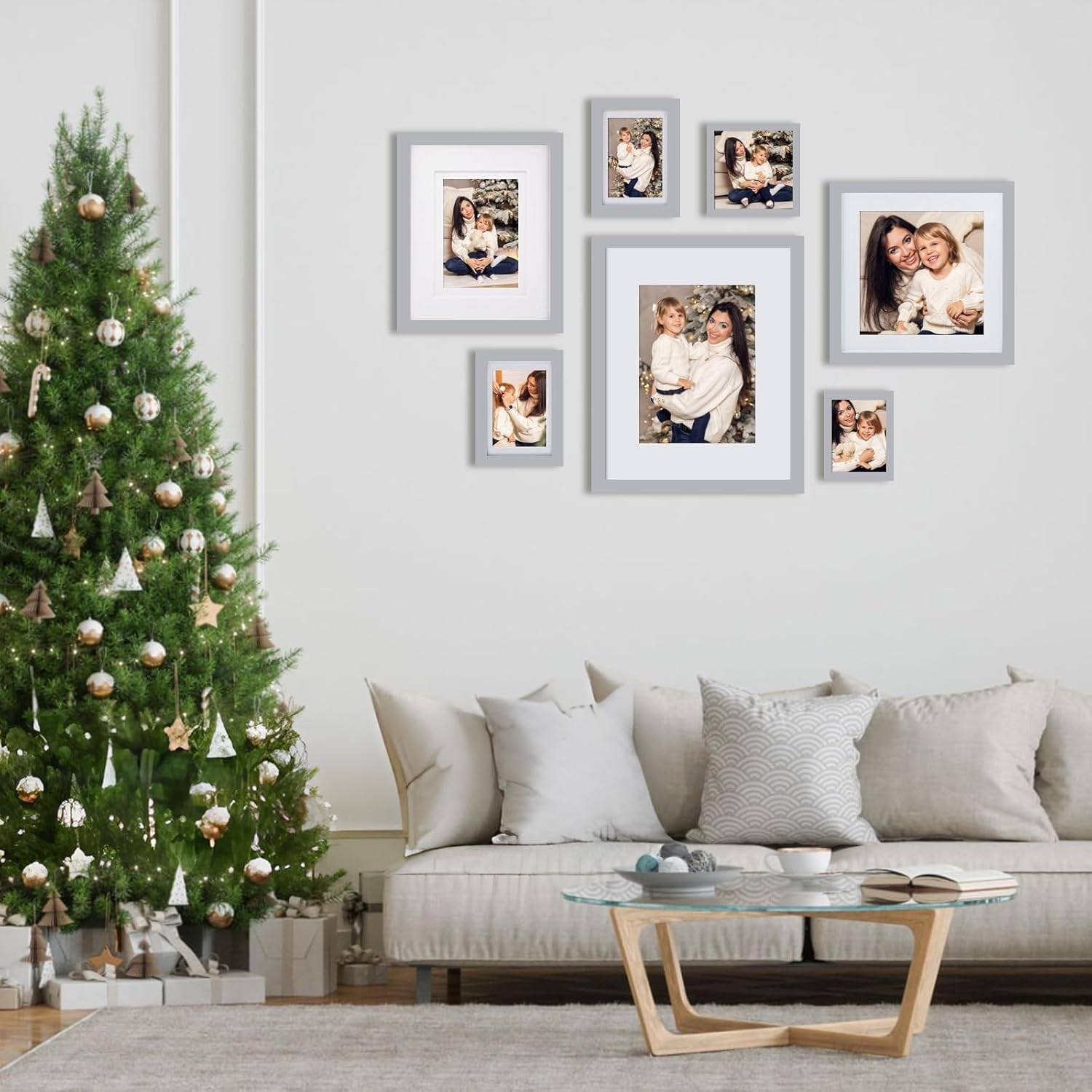 8X10 Picture Frames 4 Pack Solid Wood Frames Covered by Plexiglass for Pictures 4X6 or 5X7 with Mat or 8X10 without Mat, Photo Frames for Table Top and Wall Display, Light Gray