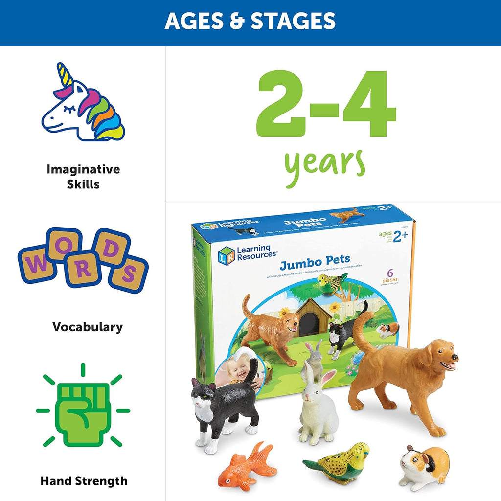 Jumbo Domestic Pets - 6 Pieces, Ages 2+ Preschool Pet Toys, Classroom Desk Pets, Preschool Learning Toys