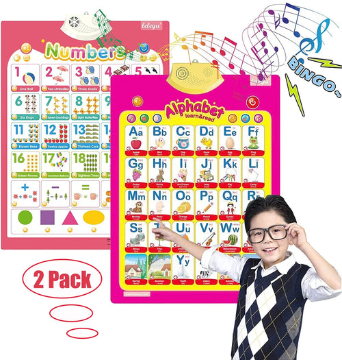 2Pcs Electronic Interactive Alphabet Wall Chart for Kids, ABC Learning Learning Toys for Toddlers, Talking ABC, 123S, Music, Words & Shapes Poster, Preschool Education Gifts for Kids