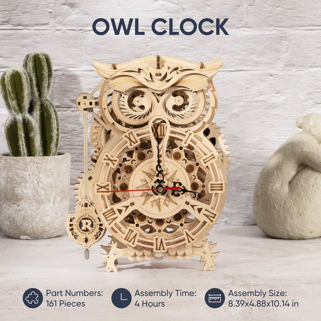 ROKR 3D Wooden Puzzles for Adults Mechanical Clock Kits-Owl Clock, DIY Clock ...