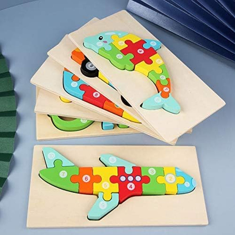 Wooden 3D Jigsaw Puzzle for Kids, Animal Number Block Puzzles for Toddlers, Educational Learning Montessori Toys for Boys and Girls (Giraffe)